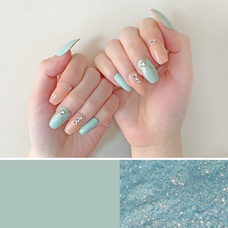 Coffin Nail With Crystal Stone Press On Artfical False Nail Tips