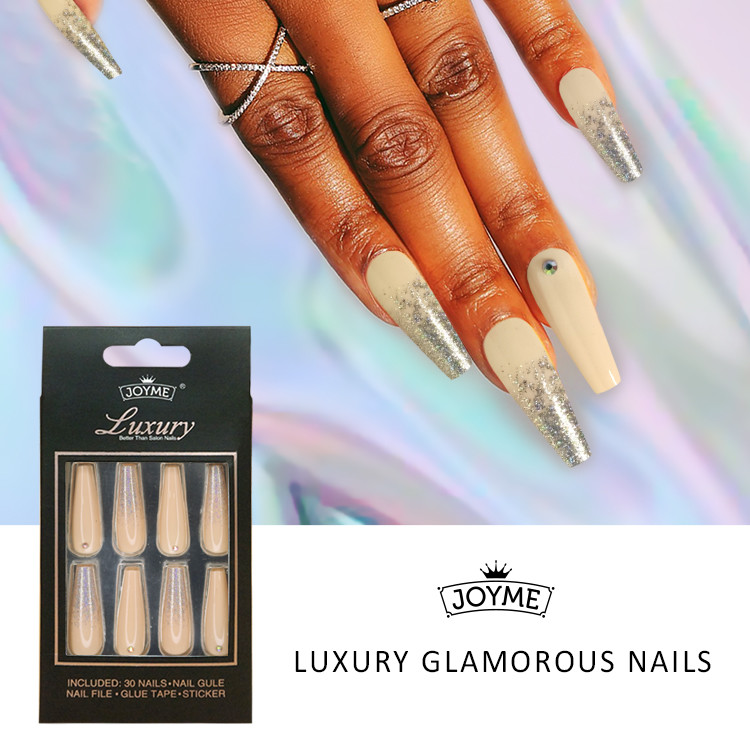 Fashionable Print Glitter Ballerina Long Coffinal Nail Tips