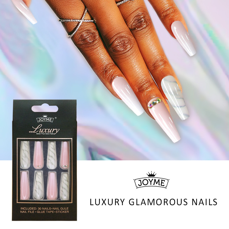 Ballerina Fashionable Marbling Print Long Coffin Nail Tips