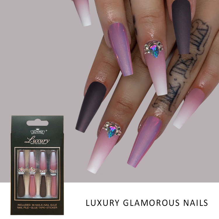 Long Coffin Nail With Stone &Matte Nail &Hologram Nail
