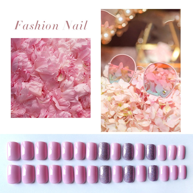 Square Light Pink Glitter Press On Nail