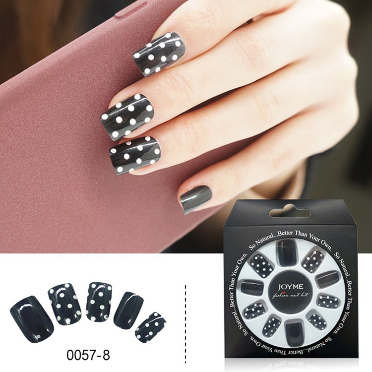 Black With White Dot Design 24PCS Wholesale Press On False Nail Tips
