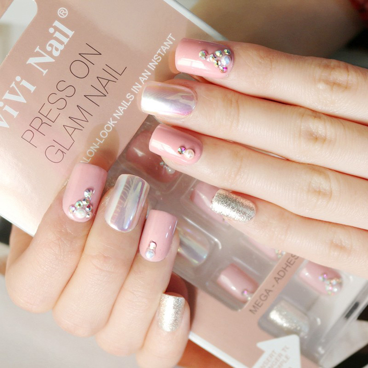 Square Shape Hologram Chrome Nail 3D Stone Nail