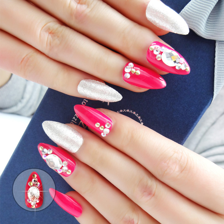 Craft Jewelry Fake Nails Custom Matte Stones 3D Handmade Crystal Press On Nails Finger Nail Tips 24