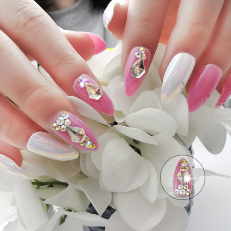 Stone Design Long 3D False Nails Full Cover Press On Nail Tips