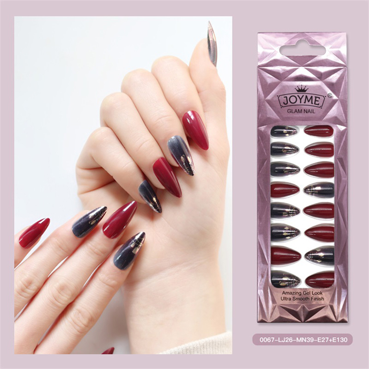 Metallic Nail Tip Rubby Balck Long Stiletto Nail