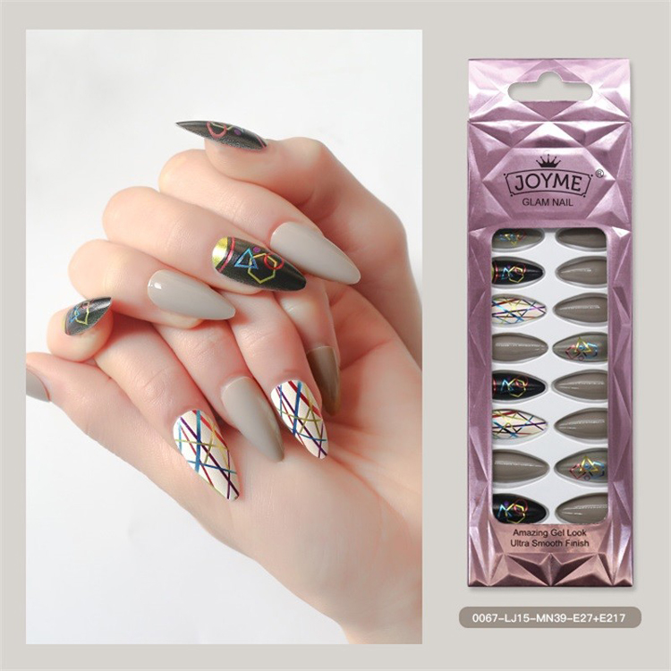 Metallic Nail Pink and Black Nail Stiletto Nail Shape