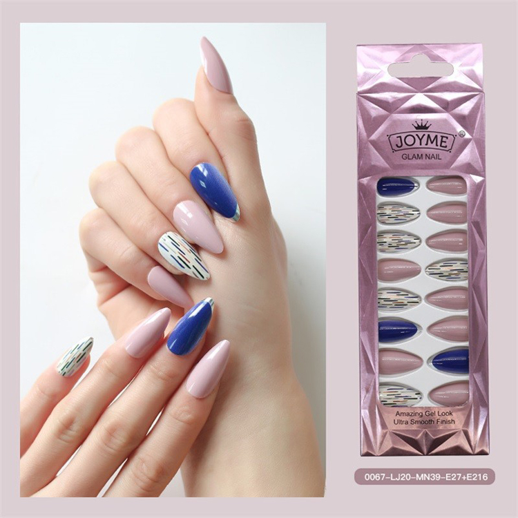 Metallic Nail Tip Blue White Purple Stiletto Nial Shape