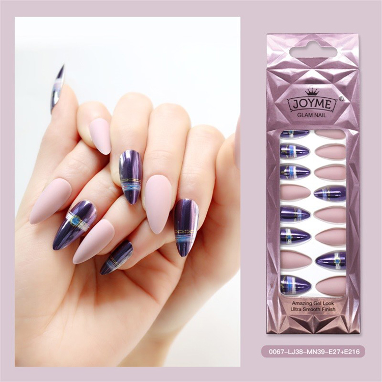 Metallic Nail Tip Matt Solid Color Long Stiletto Shape