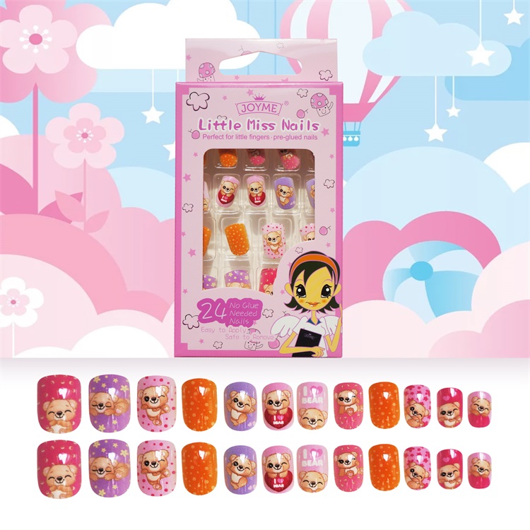 Selling Artifical Nail Tips For Kid Plastic Square Cute Nail 24Pcs