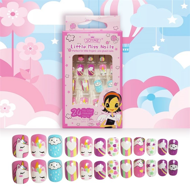 Artifical Nail Tips For Kid Plastic Square Cute Nail 24Pcs