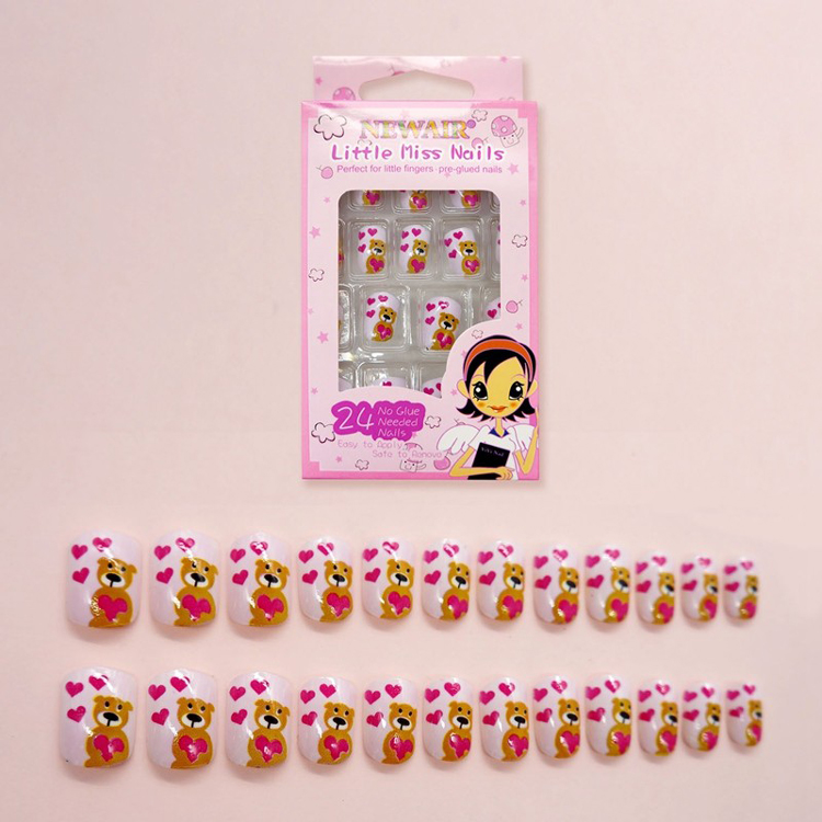 Pink Heart Design Wholesale False Nail Press On Nail Tips Fake Nails 24pcs