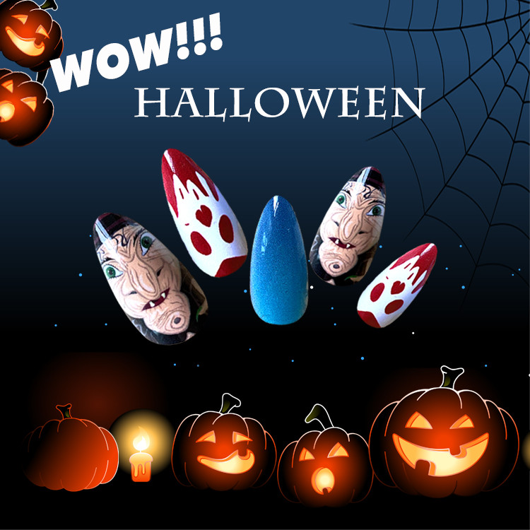 Newair Halloween Nail Stiletto Print Nail 24PCS