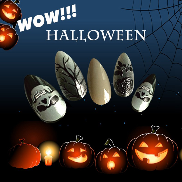Newair 3D Effect Halloween Nail Stiletto Print Nail 24PCS