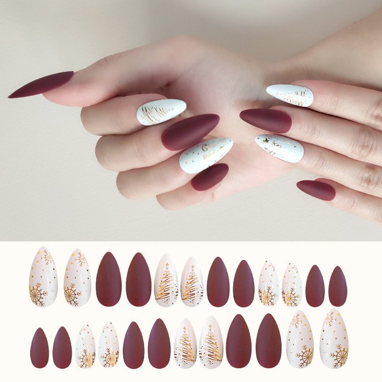 Newair Christmas Nail Stiletto Print Nail 24PCS