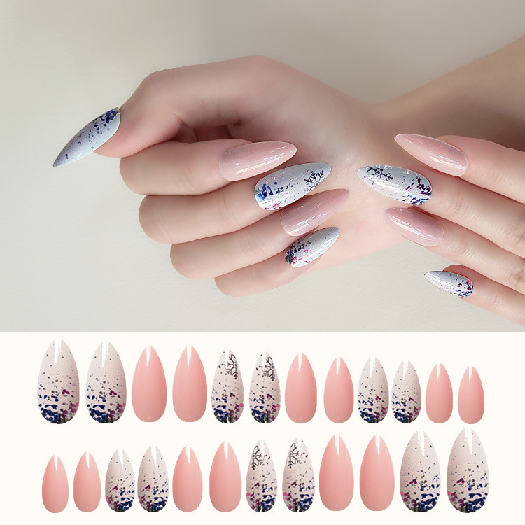 Newair Christmas Nail Stiletto Almond Print Nail 24PCS