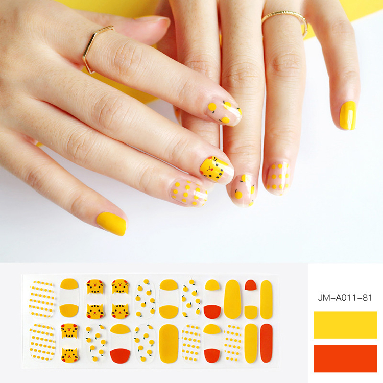 Cute Cat Yellow Nail Strip For Girl