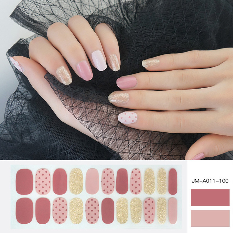Pink Dot Glossy Nail Strip For Girl