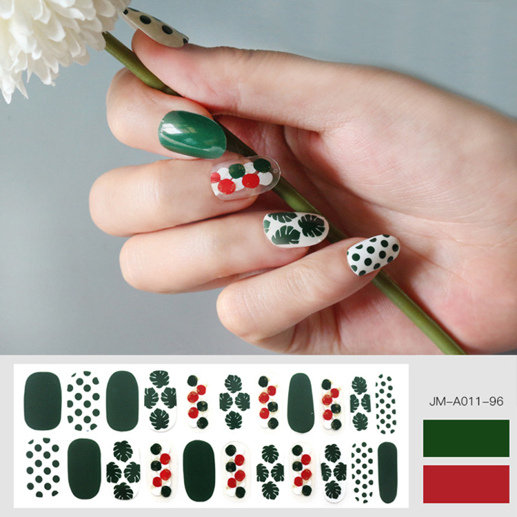 Green Leaf Design Glossy Nail Strip For Summer