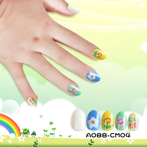 Kids Pre-glued Fake Nails Cute Small Square Stiletto Nail Tips