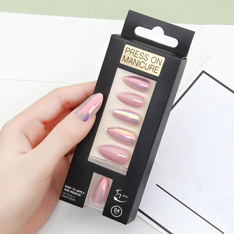 New Hologram Glossy Short Almond Fake Nails
